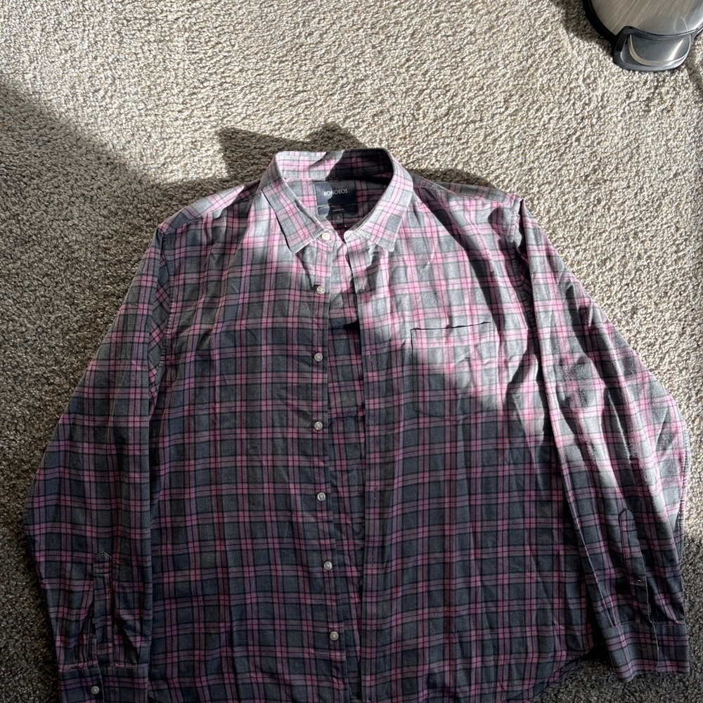 Bonobos Men's Casual Plaid Shirt - Pink and Gray
